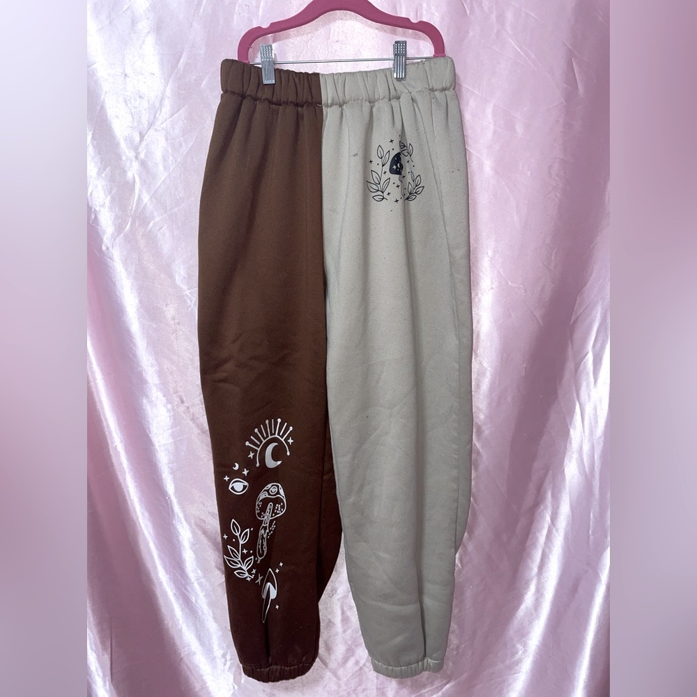 Brown/Tan Split Colored Sweat Pants.